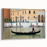 Vintage poster art of a colorful gondola on a black background, framed canvas, ideal for extra large living room wall.