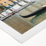 Art deco poster of a gondola in muted earth tones on rolled canvas, suitable for dining room decor.