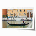 Venetian gondola on calm water, rendered in muted earth tones on a large rolled canvas, suitable for dining room decor.