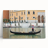 Black and white photograph of a gondola on water, printed on stretched canvas, suitable as kitchen wall art or for a bedroom.