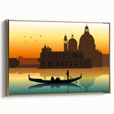 Framed canvas depicting a vintage-style gondola scene in muted black and gold tones.
