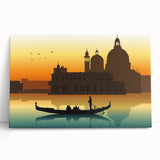 Black and white photograph of a gondola on calm water, printed on large stretched canvas.