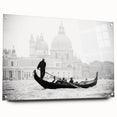 Acrylic print of a gondola on a canal, featuring muted blue and gray tones, ideal for bedroom or dining room decor.