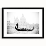 Extra large abstract art print featuring a colorful, textured depiction of a gondola, framed in black.