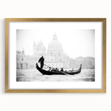 Abstract art print of a gondola, featuring textured strokes in gold and black on a framed canvas, ideal for bedroom art.
