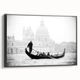 Black and white framed canvas featuring a vintage-style gondola landscape, ideal for bedroom wall decor.