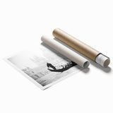 Extra large rolled print of a gondola on a serene canal, in muted blue and grey tones, ideal for classy bathroom wall art.