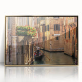 Mid-century modernist art featuring a gondola in muted gold and black tones on a framed acrylic panel.