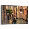 Black and white framed canvas featuring a vintage gondola landscape, ideal for bedroom wall decor.