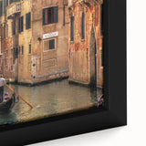 Framed canvas of a black gondola on a colorful, textured background, ideal for extra large living room wall art.