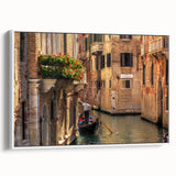 Framed canvas featuring a vintage-style gondola landscape in black and white, ideal for bedroom wall art.