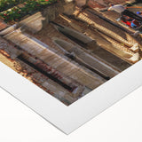 Art deco poster of a gondola on calm waters, in muted blues and grays, on rolled canvas, suitable for dining room decor.