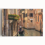 Black and white stretched canvas featuring a gondola on calm water, ideal for kitchen wall art.