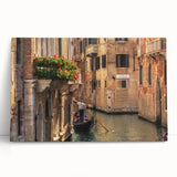Black and white photo of a gondola on water, printed on large stretched canvas, ideal for kitchen wall art.
