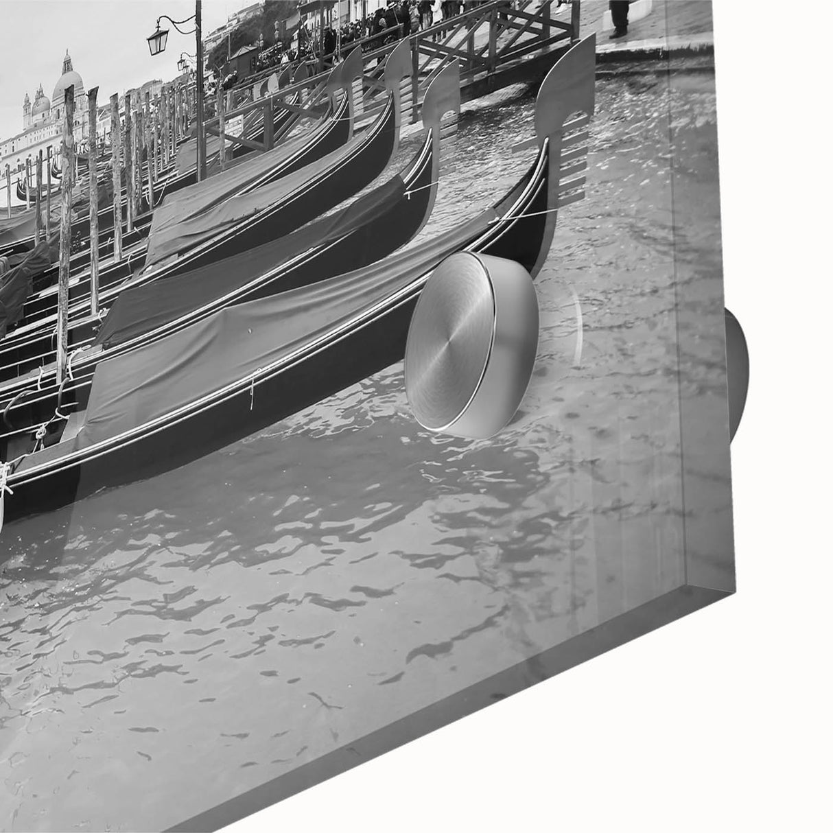 Acrylic print of a large abstract gondola in muted earth tones, ideal for dining room art in a mid-century modernist style.