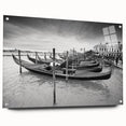 Acrylic print of a gondola on water in muted blue and gray tones, suitable for dining room decor.