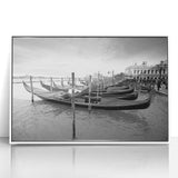 Large abstract wall art depicting a mid-century modernist gondola, in muted earth tones, framed acrylic.