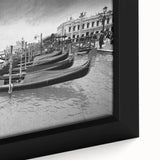 Framed canvas featuring a close-up of a black gondola with colorful, textured detailing, ideal for living room decor.