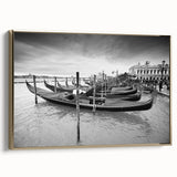Framed canvas of a vintage gondola on a colorful, abstract waterway, ideal for adding character to a living room.