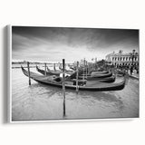 Framed canvas featuring a vintage-style black and white gondola landscape, ideal for bedroom wall art.