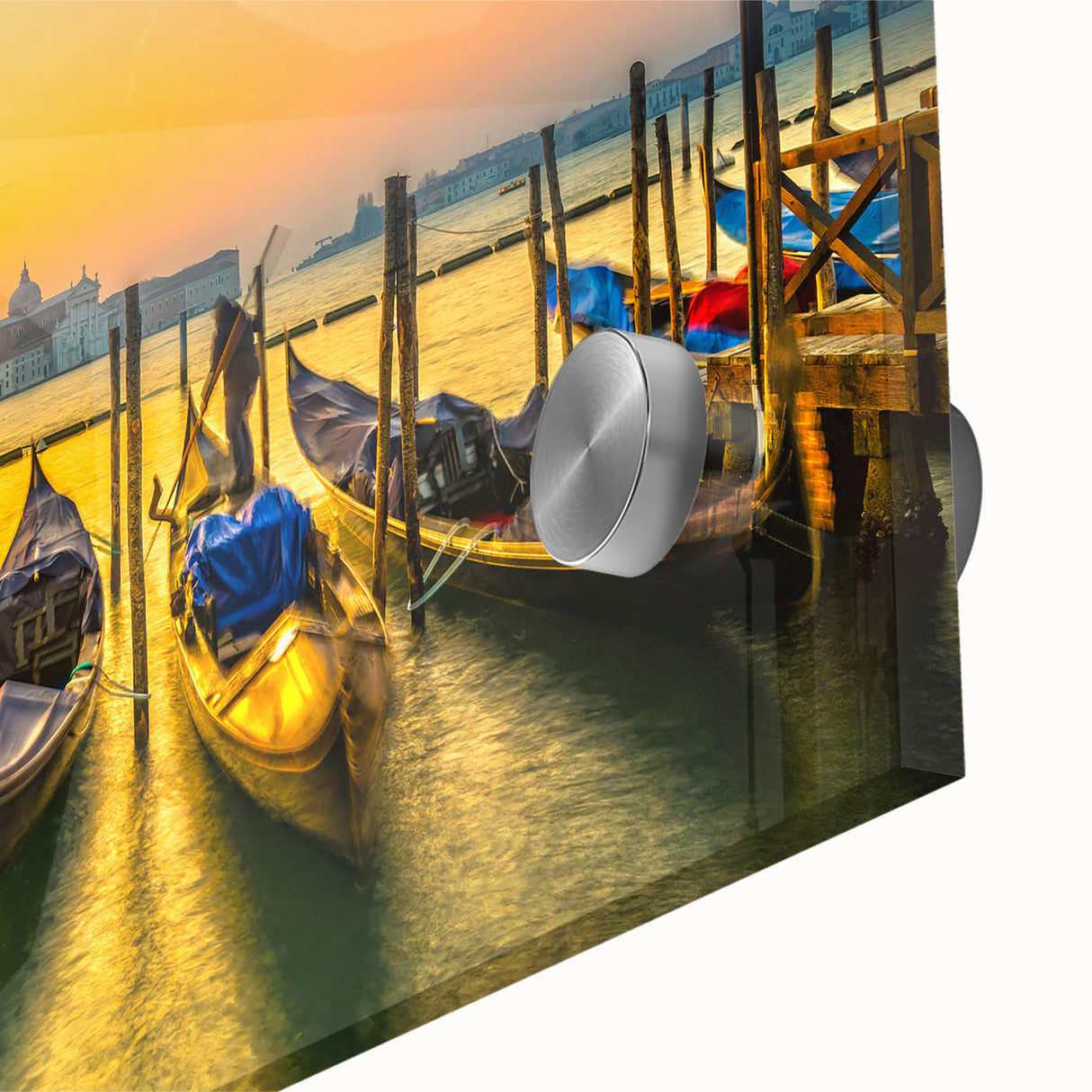 Acrylic print of a large abstract gondola in muted earth tones, ideal for dining room art in a mid-century modernist style.