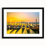 Extra large abstract art print of a colorful gondola, featuring textured brush strokes on a framed black mat.