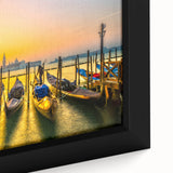 Black wall art featuring a close-up of a colorful, textured gondola, printed on a framed canvas, ideal for living room decor.