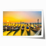 Venetian gondola on calm water, rolled print with soft blue and gray tones, ideal for dining room wall art.