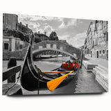 Acrylic print of a gondola on calm waters in muted blue and gray tones, suitable for bedroom or dining room decor.