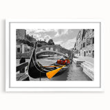 Extra large wall art featuring an abstract gondola design in textured grays and blues, framed in white.