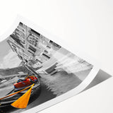 Extra large wall art featuring a gondola on water, rendered in line art style with floral motifs.