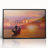 Large abstract wall art depicting a gondola on water in black and white, framed acrylic print.