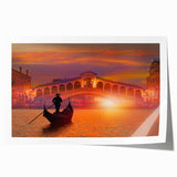 Venetian gondola on calm water, muted blue and gray tones, rolled print, ideal for art wall in dining room.