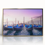 Mid-century modernist art deco poster featuring a golden framed acrylic print of a gondola, ideal for nursery wall art.