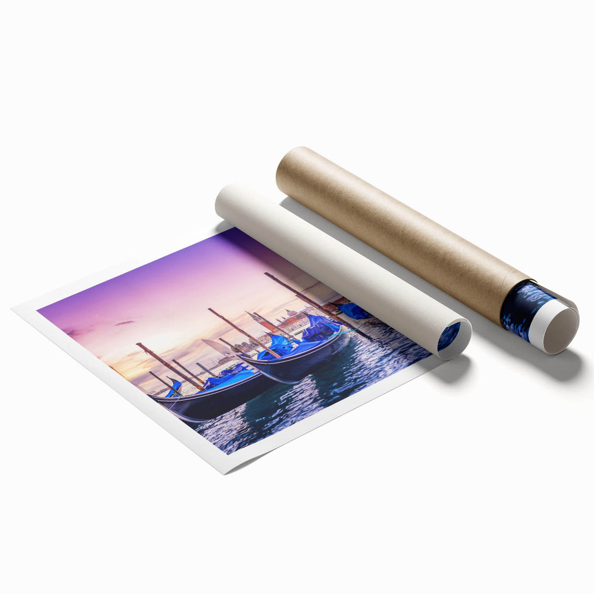 Extra large rolled print featuring a gondola on tranquil waters, ideal for classy bathroom wall art.