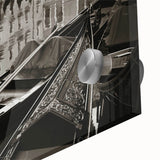 Acrylic print of a gondola on water in muted blue and gray, mid-century modernist style, ideal for dining room art.