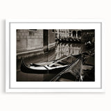 Extra large framed print of an abstract gondola in textured black and white, ideal for living room decor.