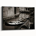 Black and white vintage poster art of a gondola on water, framed canvas, suitable for bedroom wall decor.