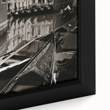 Extra large framed canvas featuring a black gondola on textured, colorful art, ideal for living room decor.