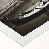 Art deco poster of a gondola on serene waters, rendered in muted blues and grays on rolled canvas.