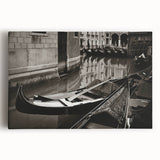 Black and white gondola on water print on stretched canvas, ideal for kitchen wall art.