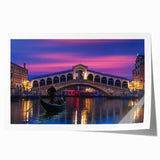Venetian gondola in calm waters, muted blue and gray tones, rolled print, ideal for dining room wall art.