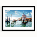 Extra large abstract art print depicting a colorful, textured gondola scene on a framed black mat.