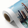 Art deco style poster of a gondola on water in muted earth tones, printed on rolled canvas, ideal for nursery wall art.