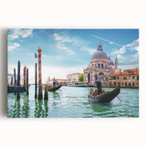 Black and white photograph of a gondola on water, printed on large stretched canvas, suitable for kitchen wall art.