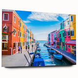Acrylic print of a gondola on a canal, rendered in large abstract style with muted gray and blue tones.