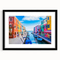 Extra large framed print of an abstract gondola in vibrant colors on textured canvas, ideal for living room decor.