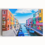 Black and white photo of a gondola on water, printed on large stretched canvas, ideal for kitchen wall art.