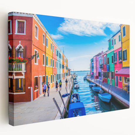 Side view of a large art print featuring a gondola in muted earth tones on stretched canvas, suitable for kitchen wall art.