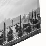 Acrylic print of a large abstract gondola in muted blue and gray, ideal for dining room art in a mid-century modernist style.